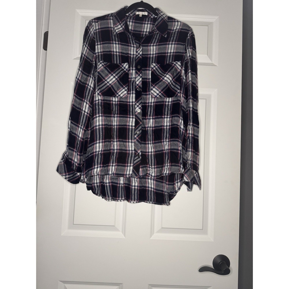 Laju Long Sleeve Button Down Plaid Flannel Shirt Large Blue White Red